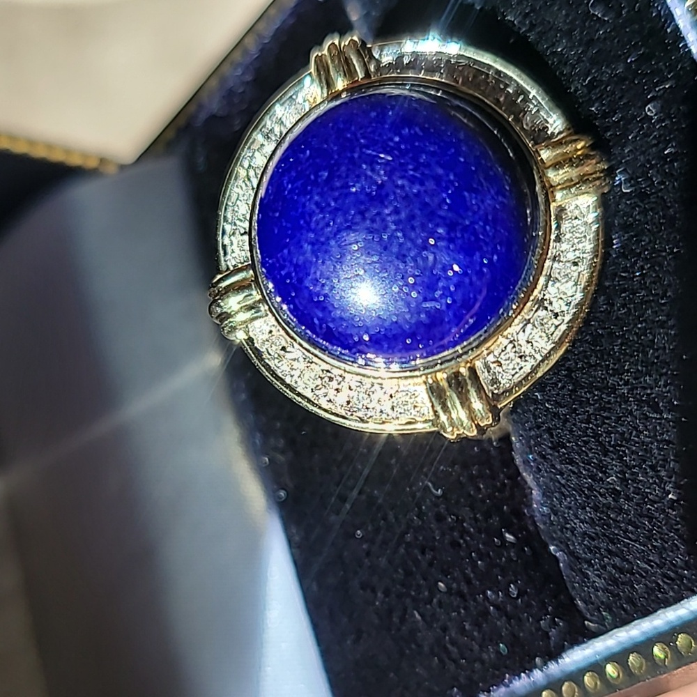 14k Vintage Blue Lapis Lazuli and Diamonds - Picture 8 of 11